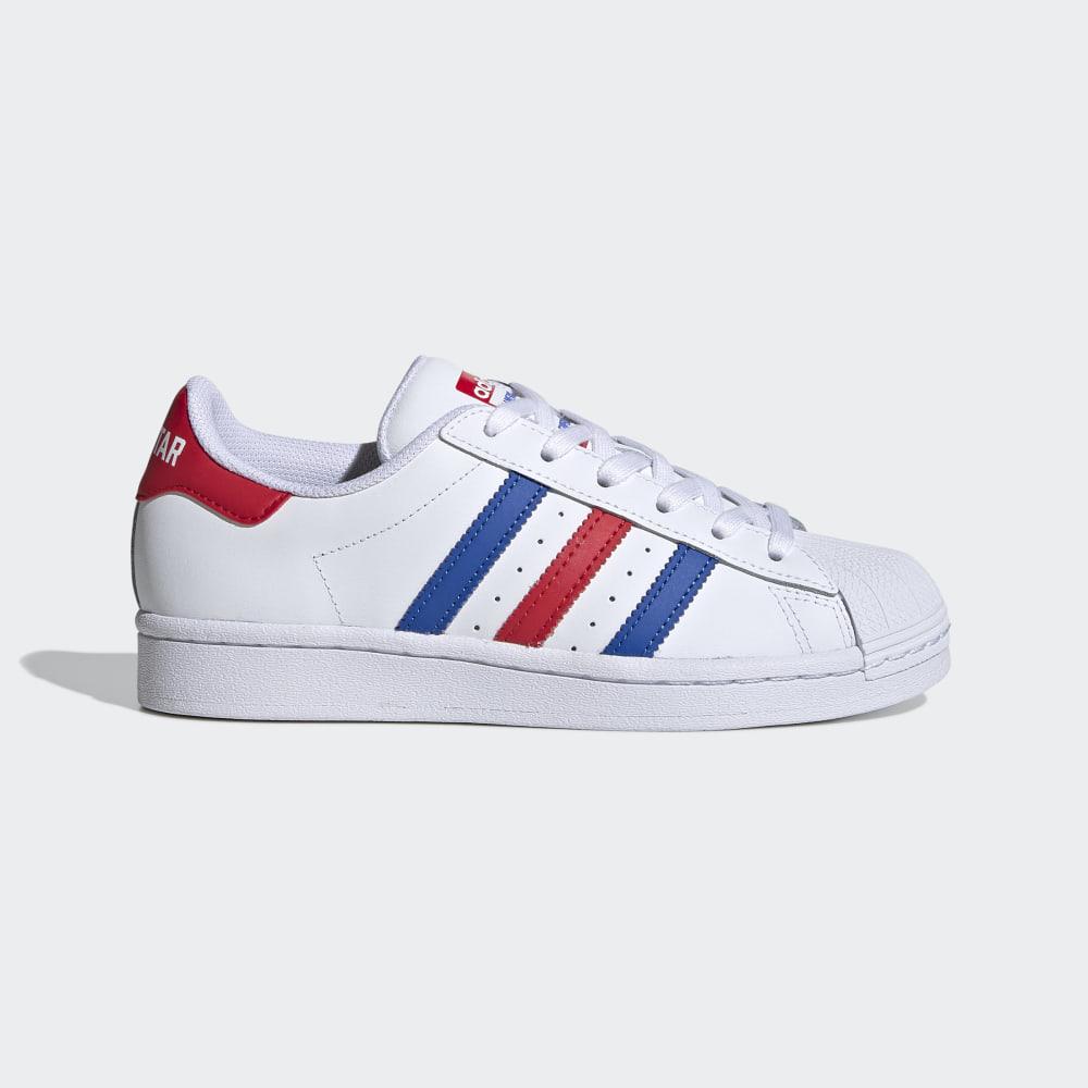 Adidas Boys' Superstar Shell Toe Originals Shoes White/Blue/Red Ireland FV3687